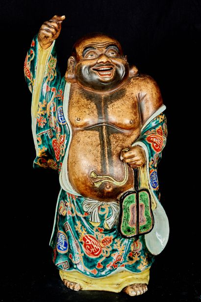 null Vietnam, XXème siècle. Sculpture de Zhongli Quan debout, le bras droit levé...
