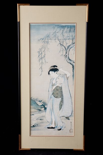 null Japan, early 20th century. Print by Torii Kiyonaga representing a woman by a...