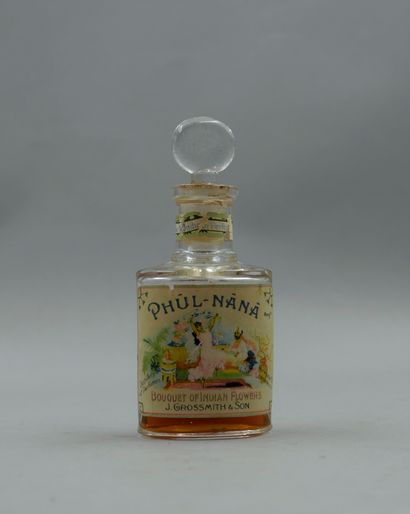 null GROSSMITH " Phul-Nana "

Circular glass bottle, large decorated and titled label....