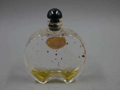 null Avenel perfumer. Jasmine. Round glass bottle, black cap-shaped stopper. Gold...