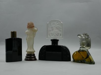 null Set of 4 flasks including 1 glass flask featuring a flower carrier on a base,...