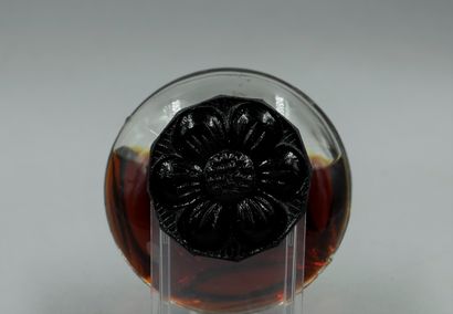 null CARON "Black Narcissus"

Glass bottle with a circular body, black cap, featuring...