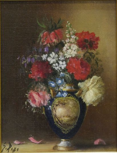 null Sylviane GROSSET-PEZE (1947-2007) - Bouquet au vase aux oiseaux - Bouquet au...