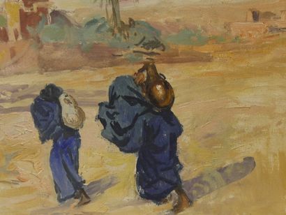 null Henri PONTOY (1888-1968) - Porteuse d'eau près de la Kasbah - Huile sur toile...