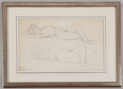 null Félix VALLOTTON (1865-1925) - Deux études de nus féminins étendus - Crayon sur...