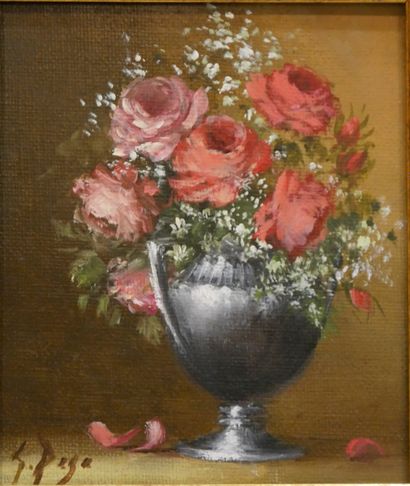 null Sylviane GROSSET-PEZE (1947-2007) - Bouquet au vase, aux raisins et au livre...