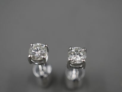 null 
Paire de puces d'oreilles en or blanc 18k ornées de diamants pour 0,70cts en...