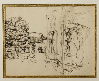 null Edouard VUILLARD (1848-1940) - Vue de jardin - Plume et encre sur papier - 12.9...