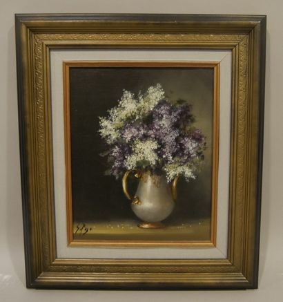 null Sylviane GROSSET-PEZE (1947-2007) - Bouquet au vase à une anse - Huile sur toile...