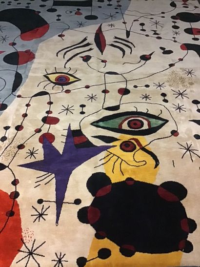 null Important tapis moderne contemporain XXè - Carton d’après MIRO (1893-1983) -...