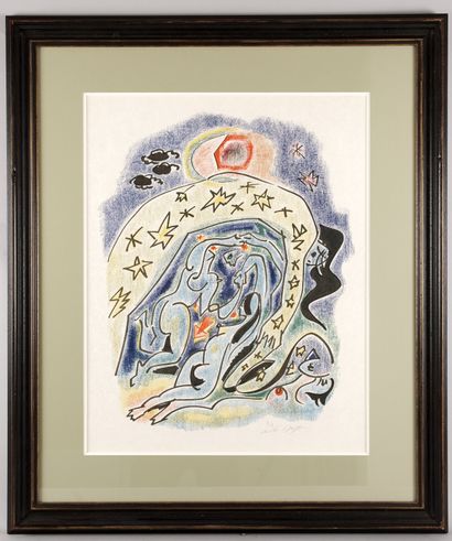 null André MASSON (1896-1987) - Couple cosmique - Aquatinte en manière de crayons...