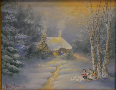 null Daniel BONNEC (né en 1962) - Soir d'hiver - Huile sur toile signée en bas à...