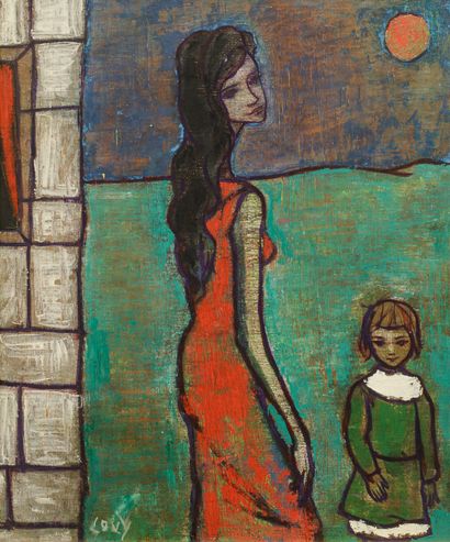 null 
LOVY (XXe) - La femme à l'enfant - Acrylique sur toile - Signée en bas à gauche...