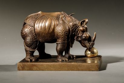 null Salvador DALI (1904-1989) (d'après) - Rhinocéros habillé en dentelles - Bronze...