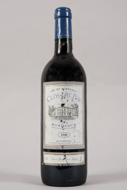 null 1 bouteille Clos du Pin, Jean Louis Reculet, Bordeaux 1998 - Etiquette abim...