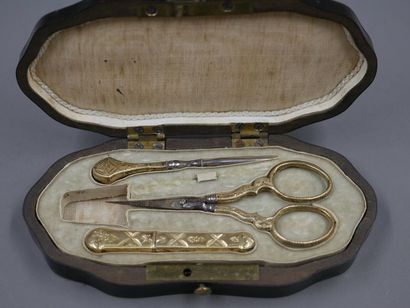 null Sewing kit comprising three elements including a pair of scissors (accidental),...