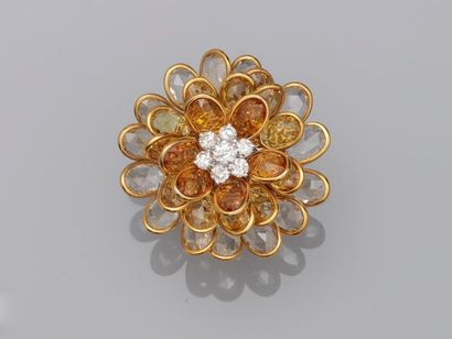 null Flower ring in 18k yellow and white gold, the petals in mobile yellow sapphire...