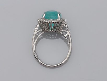 null Extraordinary ring in 18k white gold summoned by a natural Paraïba Tourmaline...