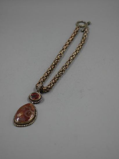 null STEPHEN DWECK - Gold and silver metal necklace holding a pendant with an agate...