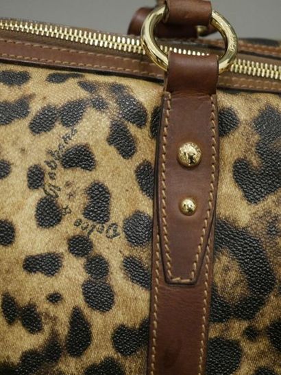 null DOLCE GABBANA - Leopard print leather travel bag - Zipper closure - Double brown...