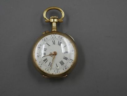Yellow gold neck watch decorated with a foliated...