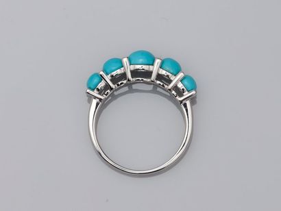 null 18k white gold ring surmounted by five falling turquoise cabochons set with...