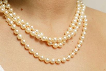 null Collier trois rangs de perles de cultures - Fermoir en or blanc 18k en forme...