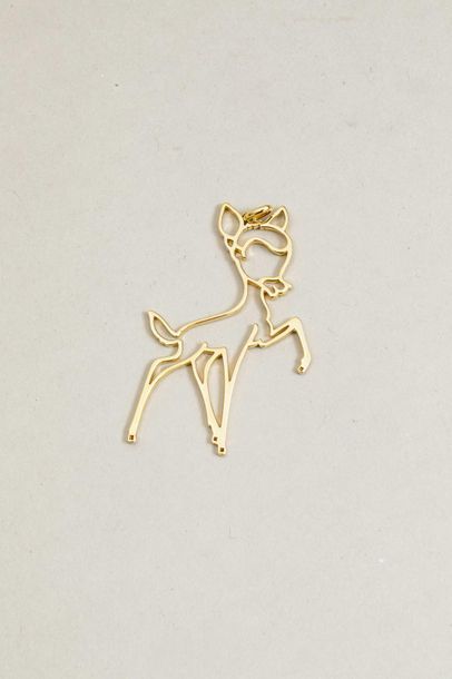 null Pendentif en or jaune ajouré représentant Bambi orné de petits diamants - PB...