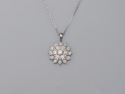 null Pendant in 18k white gold simulating a snowflake paved with diamonds - With...