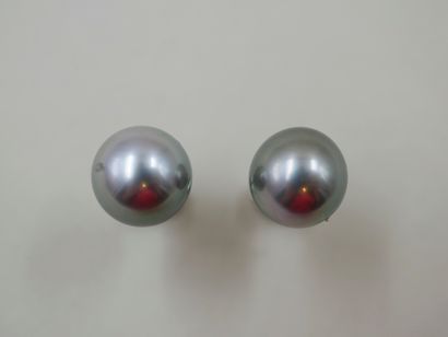null Pair of 18k white gold earrings topped with 10mm grey Tahitian pearls - 3,5...