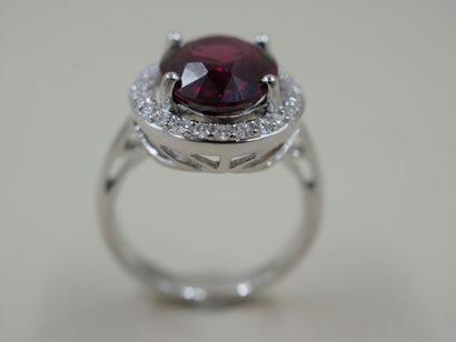 null Ring in 18k white gold surmounted by a rhodolite of about 7cts in a line of...