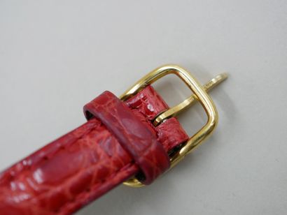 null Ladies' wristwatch, gold case with rose-cut diamonds, red leather strap - PB...