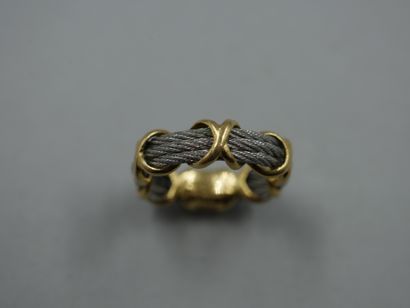 FRED - Yellow gold and steel wire ring -...