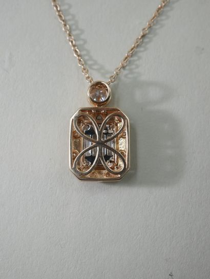null 18k pink gold necklace holding an octagonal pendant set with brilliants and...