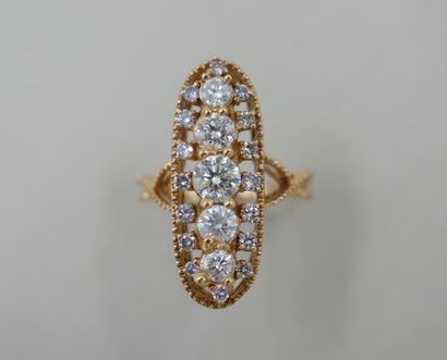 null 18k pink gold pompadour ring surmounted by a line of five main diamonds from...