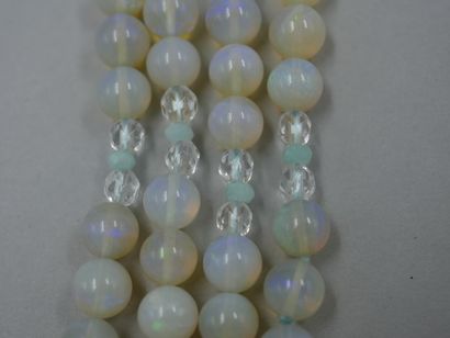  Sautoir de boules d'opales entrecoupées de perles de cristal et amazonites - Long...