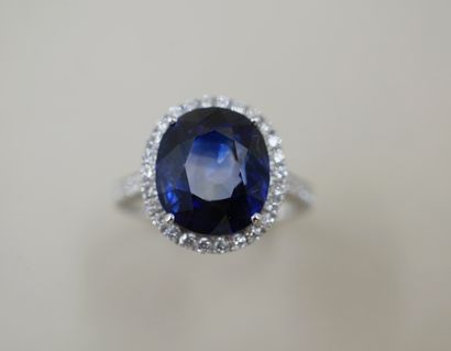 null 18k white gold ring surmounted by a sapphire probably from Ceylon of 7,50cts...