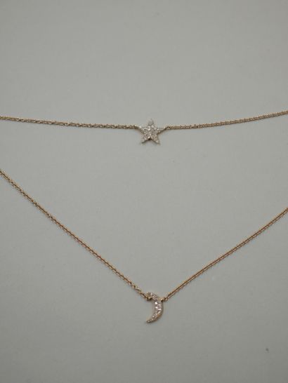 null Collier en or rose 18k retenant deux chaînes à motifs pavés de brillants, d'une...