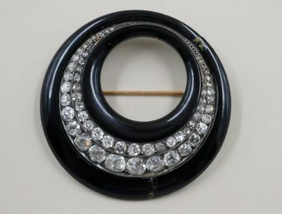 18k pink gold and onyx crescent moon brooch...