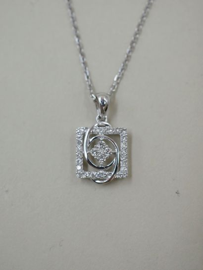 null Necklace in 18k white gold holding a square openwork pendant paved with diamonds...