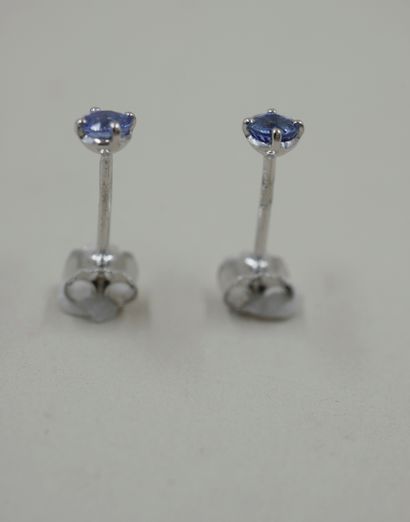null Pair of 18k white gold earrings set with a round sapphire weighing 0,20cts each...