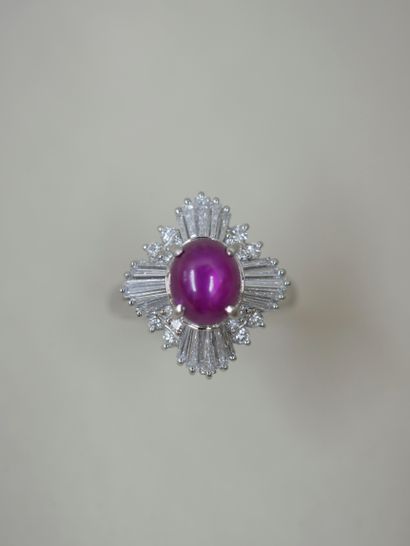 null Platinum skirt ring set with a beautiful unheated Burmese cabochon star ruby...