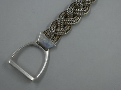 null HERMES - Bracelet "Etrier" vintage en argent à maille tréssée en natte - Epoque...