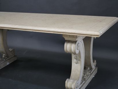 null Grande table , dessus en marbre - Pieds en pierre