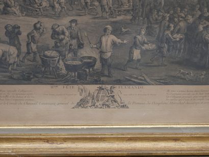 null Paire de gravures en noir "Première et deuxième fête flamande" d'après TENI...