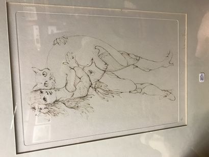 null 
FINI Leonor, gravure femme au chat, HC et signée
