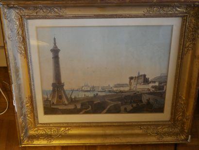 null Ecole française XIXème - Le phare - Gravure dans un bel encadrement doré - ...