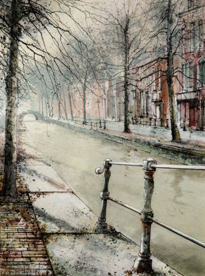 null Marc CHAPAUD (1941) - Canal à Bruges - Plume, encre et aquarelle sur papier...