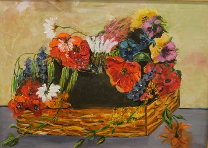 null William MERCIER (XXè), Bouquet de fleurs, huile sur toile, 26 x 35 cm.