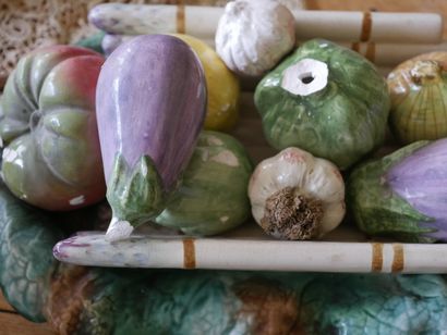 null Ensemble de céramiques trompe l'œil à motif de légumes - Grand plat à asperge...